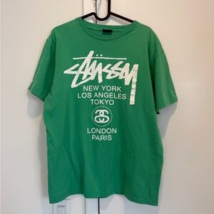 Stussy Green Short Sleeve Tee with Iconic Logo